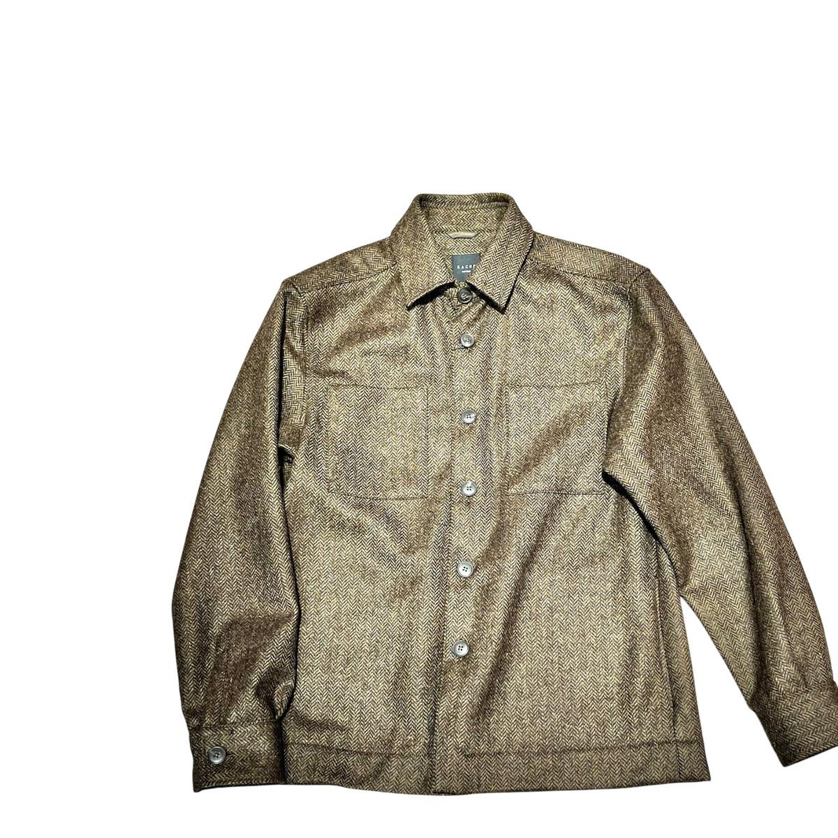 Xacus, Overshirt, Shetland-Wolle Fischgrät Oliv-Braun