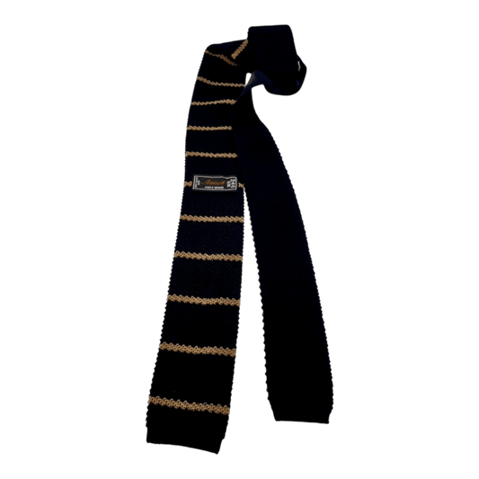 UNIT Hamburg - Ascot, cravate en tricot de laine, bleu à rayures beiges - Ascot