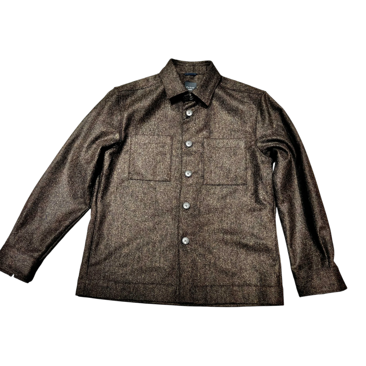 Xacus 169ML 31441 Unfold Harringbone Wool Overshirt, schwarzbraun