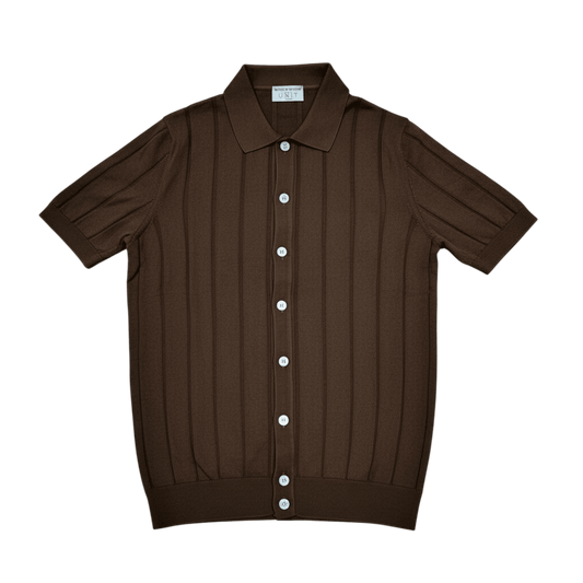 UNIT Hamburg - Never Laundry, manches courtes - chemise à rayures en maille fine, marron - Never Laundry