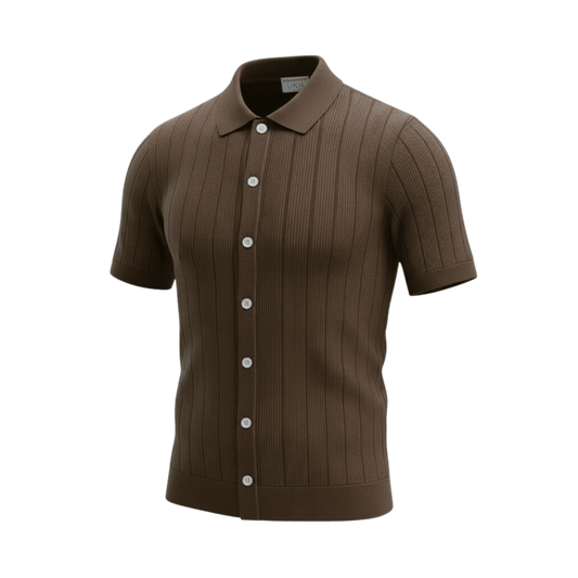 UNIT Hamburg - Never Laundry, manches courtes - chemise à rayures en maille fine, marron - Never Laundry