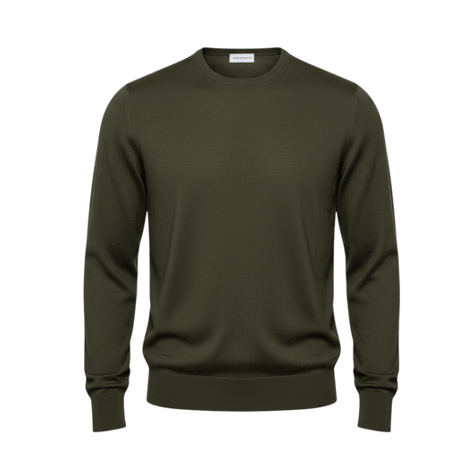 UNIT Hamburg - Never Laundry Merino Feinstrick Rundhals oliv - Never Laundry