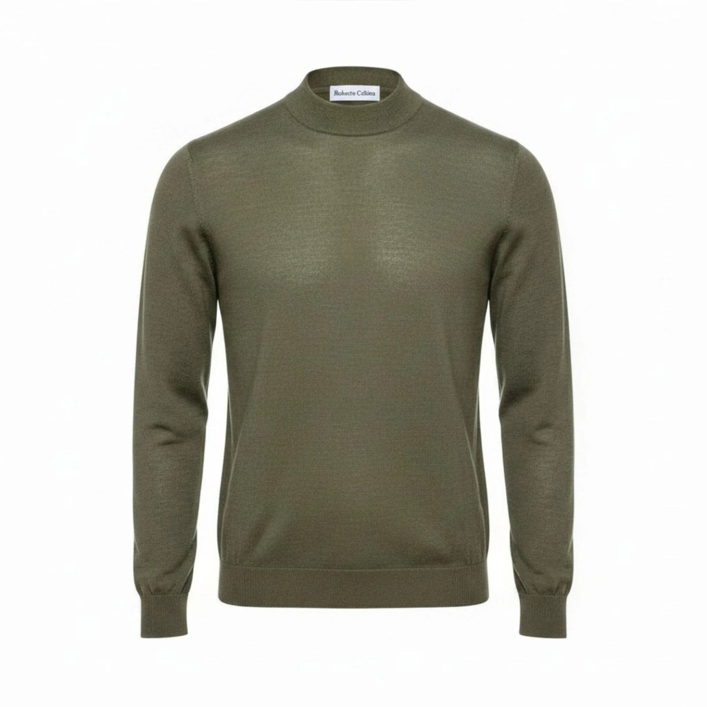 UNIT Hamburg - Roberto Collina, Merino Stehkragenpullover, militare grün - Roberto Collina