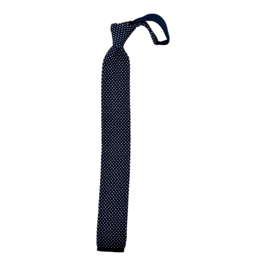 Ascot, Seidenstrickkrawatte, navy mit weißen Punkten