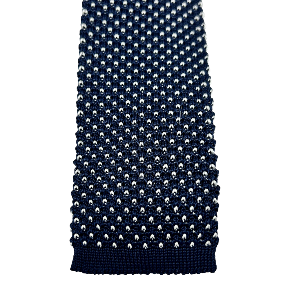 Ascot, Seidenstrickkrawatte, navy mit weißen Punkten