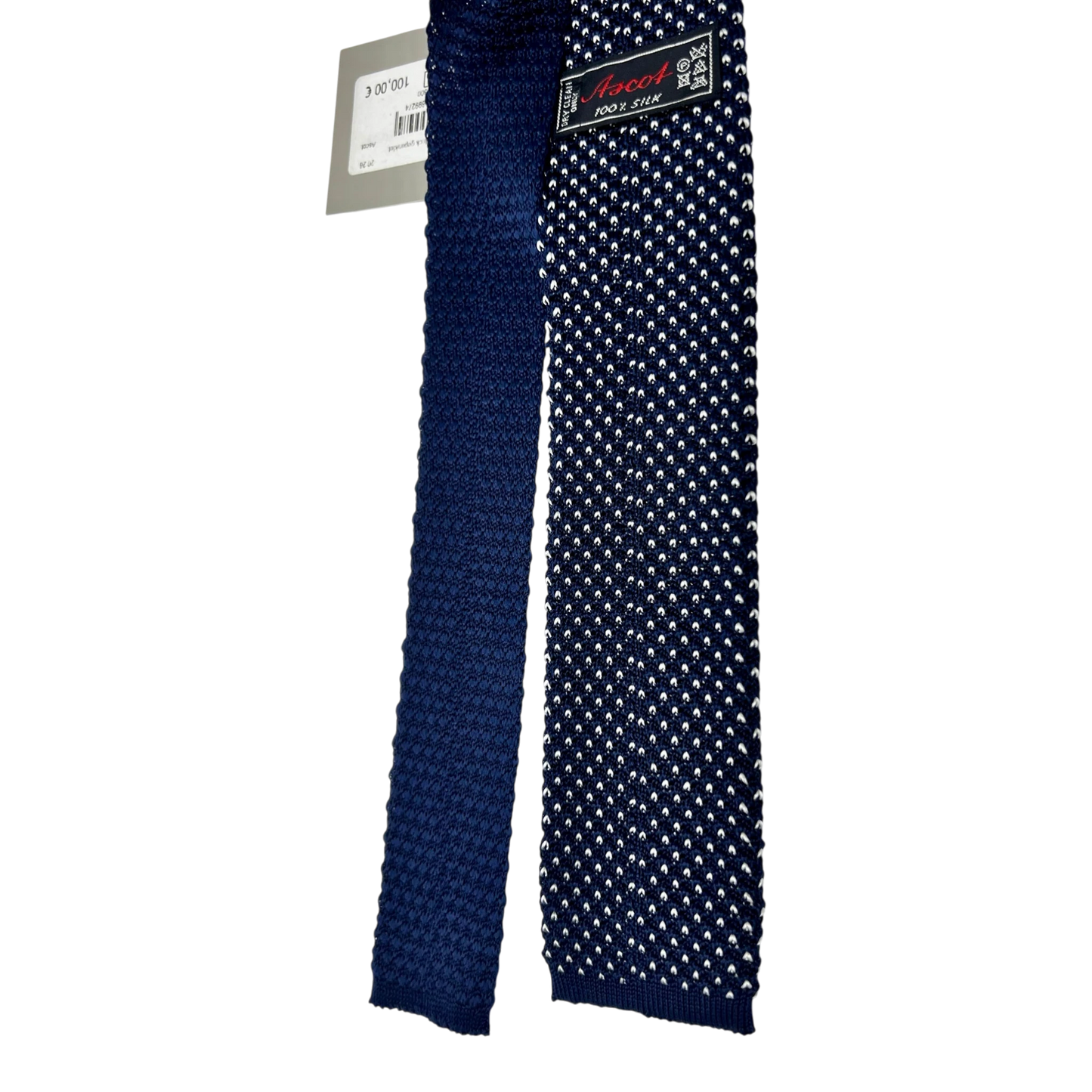 Ascot, Seidenstrickkrawatte, navy mit weißen Punkten