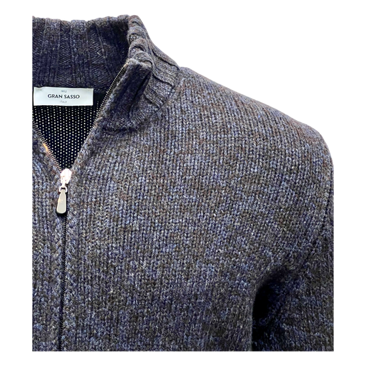 Gran Sasso, Super Geelong Strickjacke, blau-braun Melange