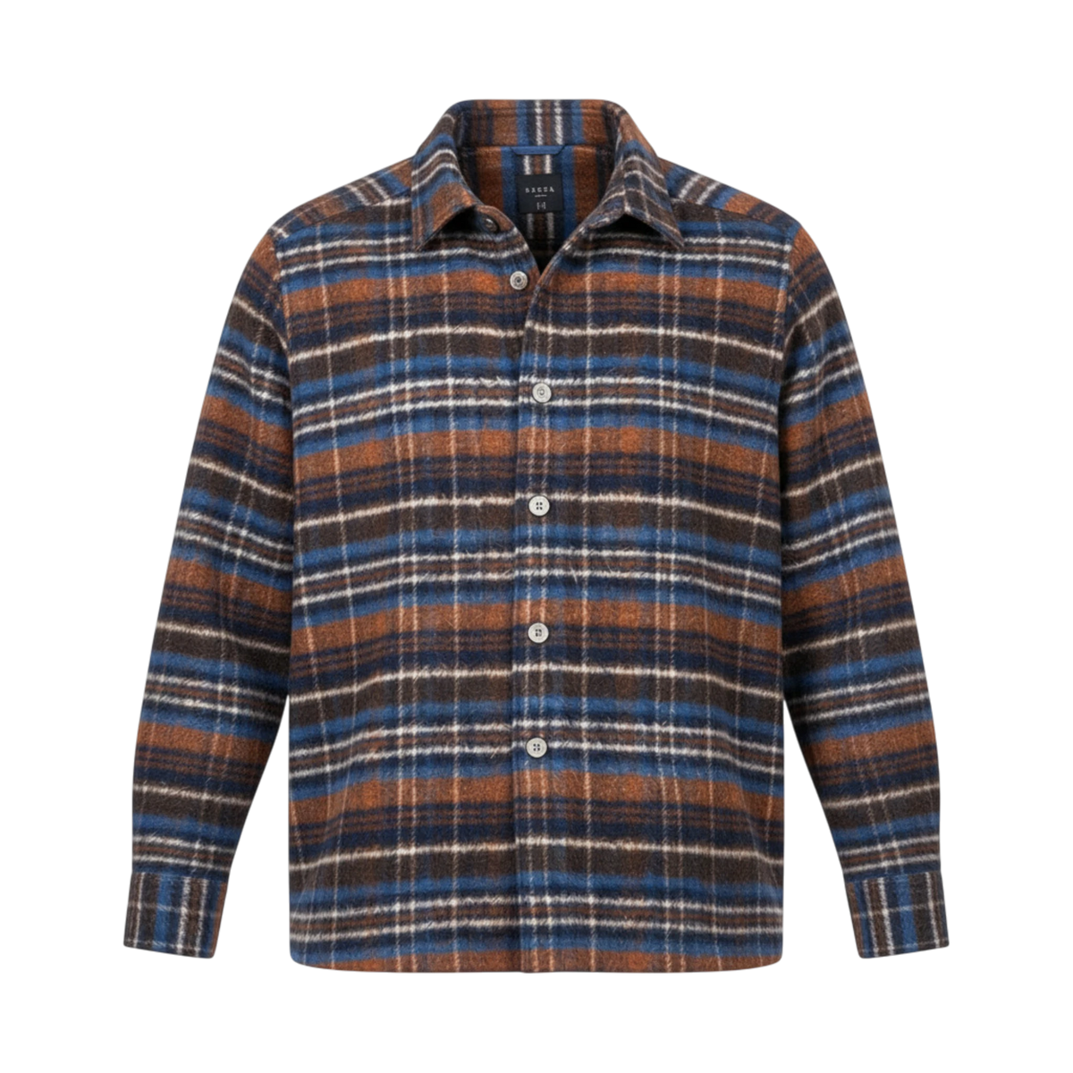 Xacus, Woll-Overshirt, blau-braun-ocker kariert