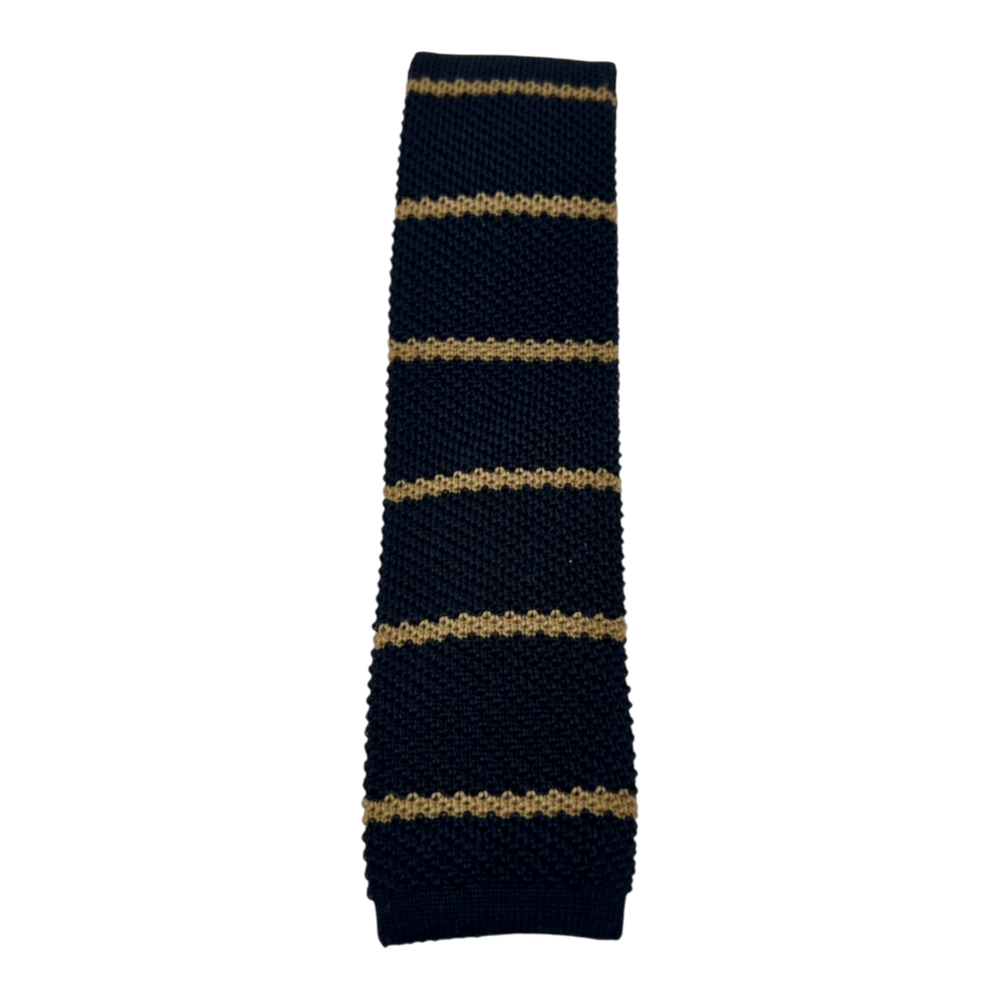 UNIT Hamburg - Ascot, cravate en tricot de laine, bleu à rayures beiges - Ascot
