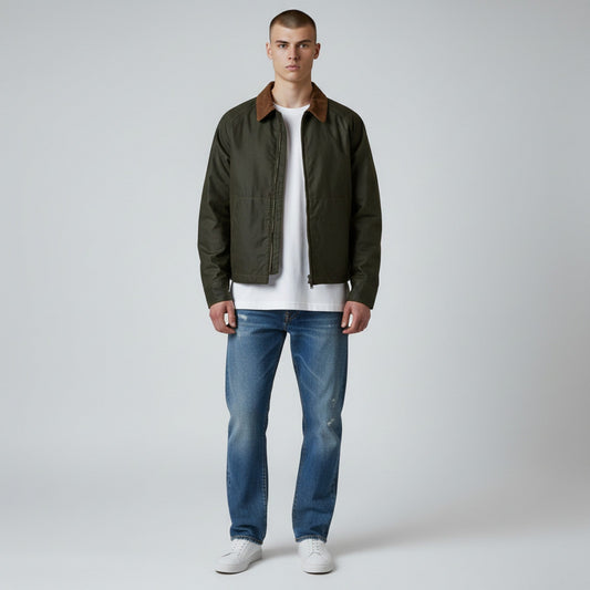 UNIT Hamburg - Brixtol Carter Waxed Jacket, Oliv mit hellem Kragen - Brixtol Textiles