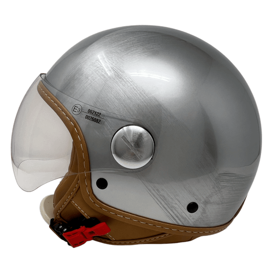 GULF, New D Jet Motorradhelm mit grünen Streifen und UK - Flag, silber - UNIT Hamburg