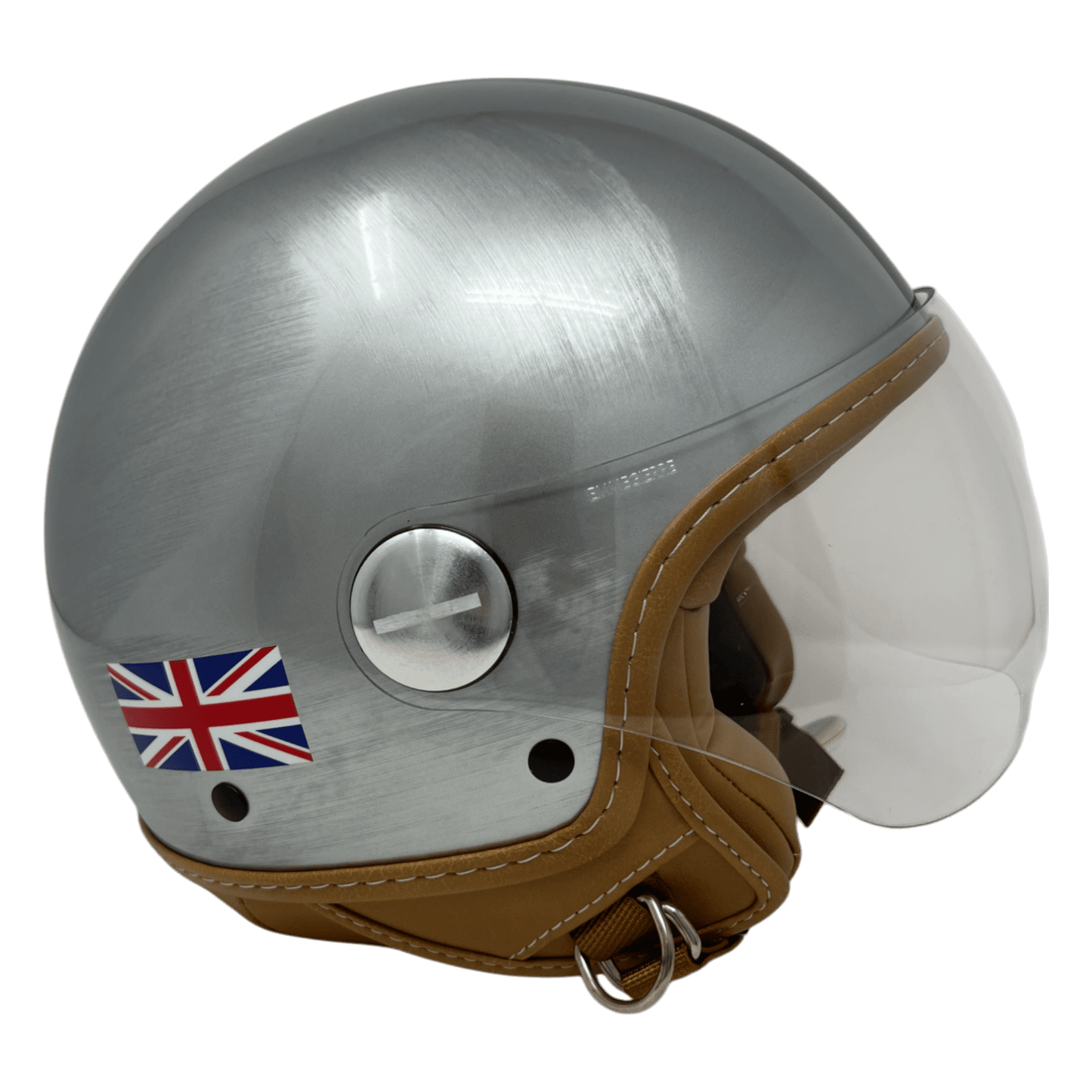 GULF, New D Jet Motorradhelm mit grünen Streifen und UK - Flag, silber - UNIT Hamburg