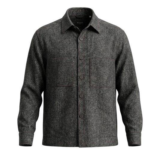 Xacus 169ML 31441 Unfold Harringbone Wool Overshirt, schwarzbraun