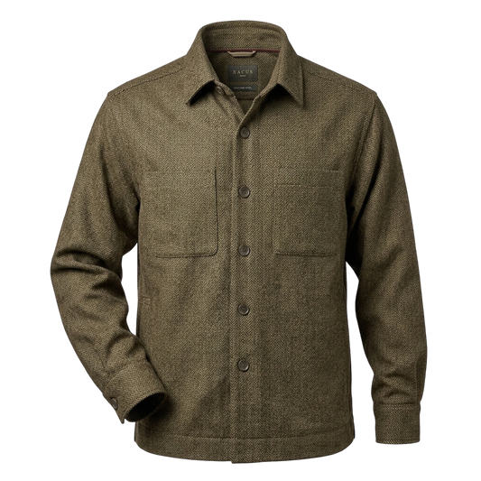 Xacus, Overshirt, Shetland-Wolle Fischgrät Oliv-Braun