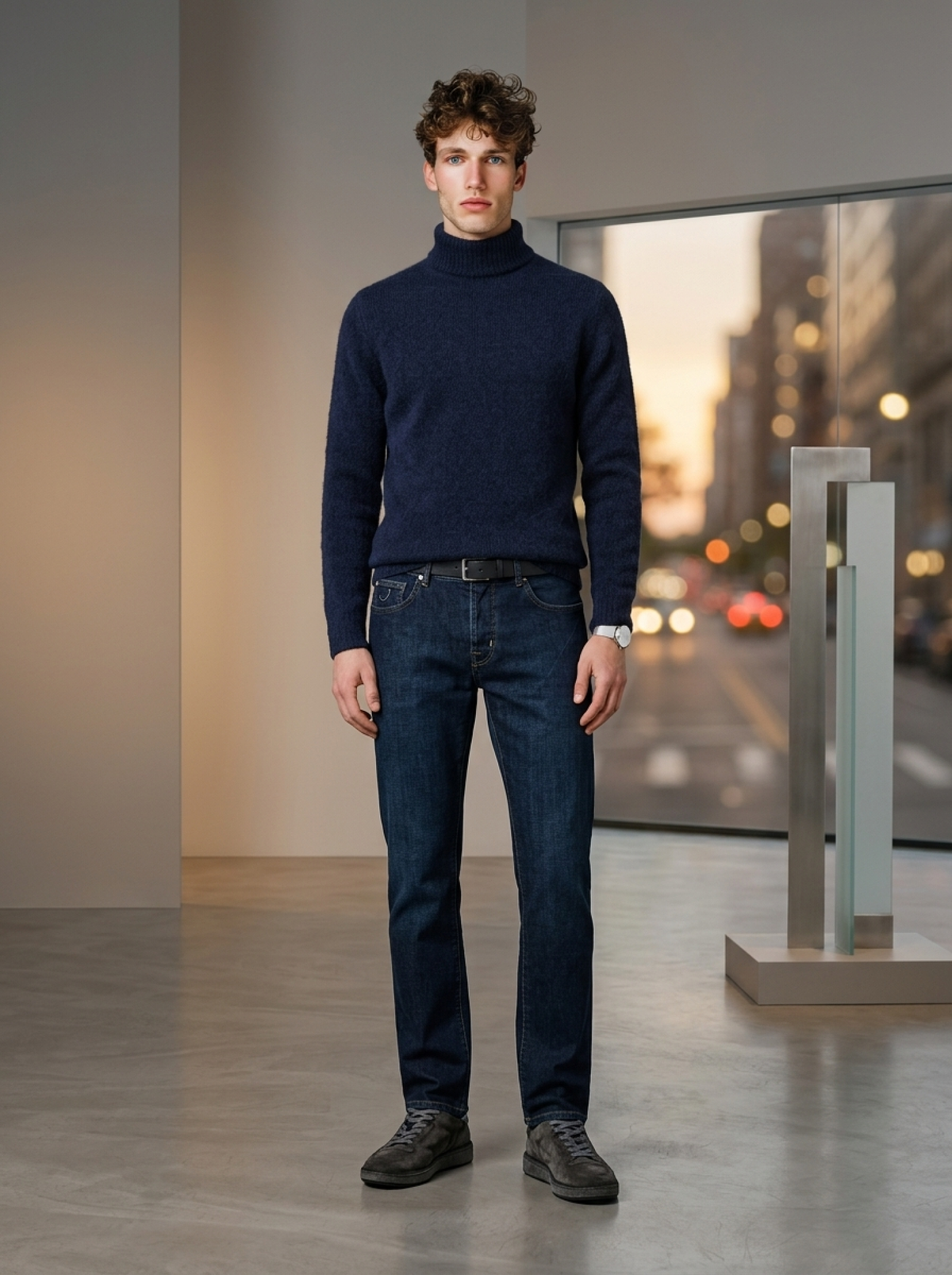Roberto Collina, Merino / Baby Kamel, Stehkragen navy