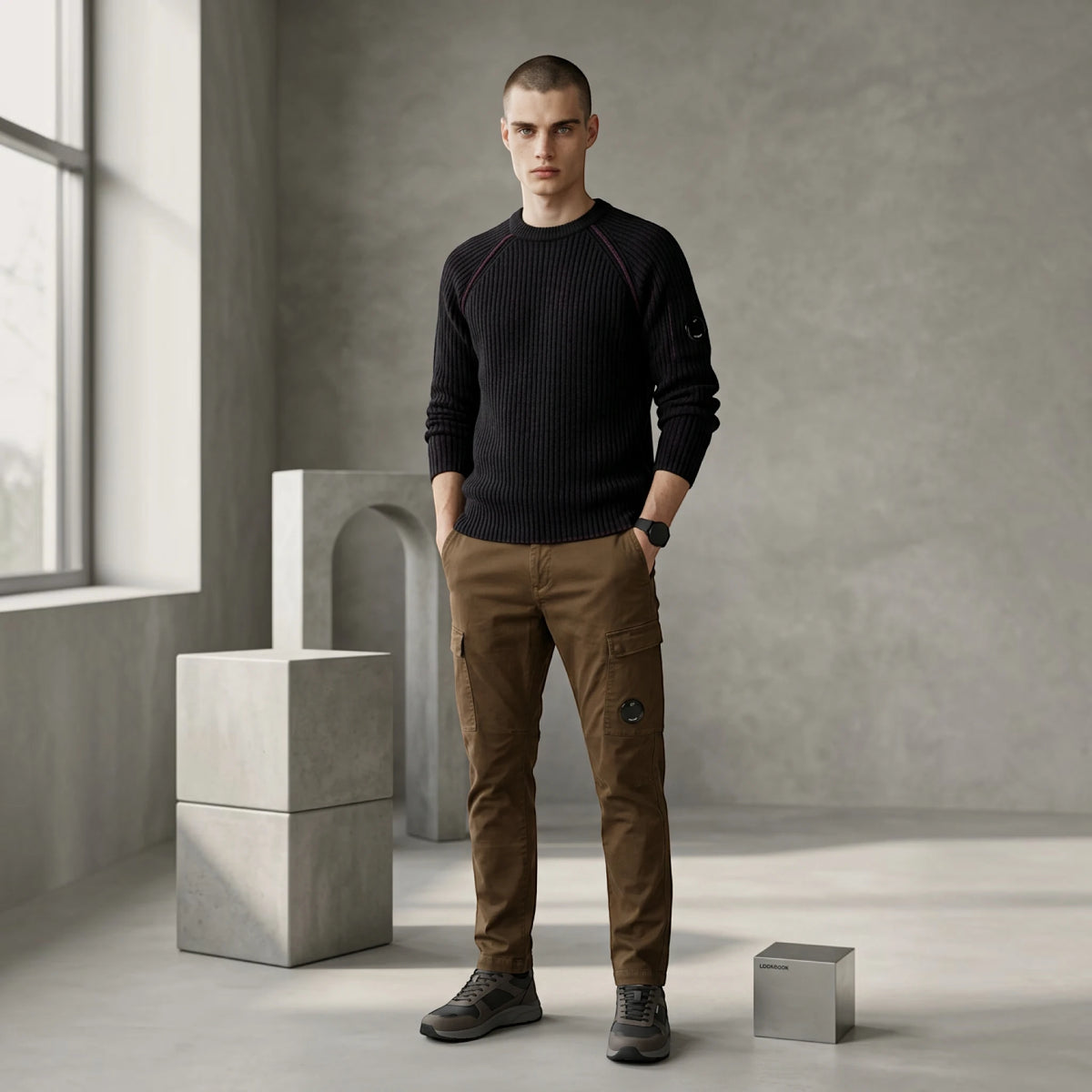 C.P. Company, Wool Fleece Knit Bi-Color Pullover