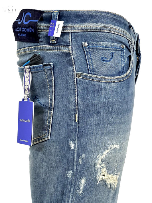 Jacob Cohen, Nick slim, night blue label, distressed, mid blue - UNIT Hamburg