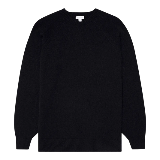 Sunspel Lambswool Crew Neck Dark Navy Mouline