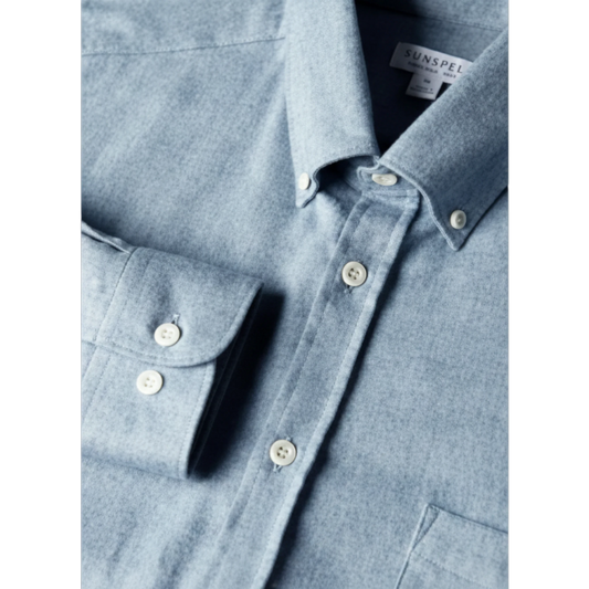 Sunspel Flanellhemd aus Baumwolle mit Button-Down, bleu