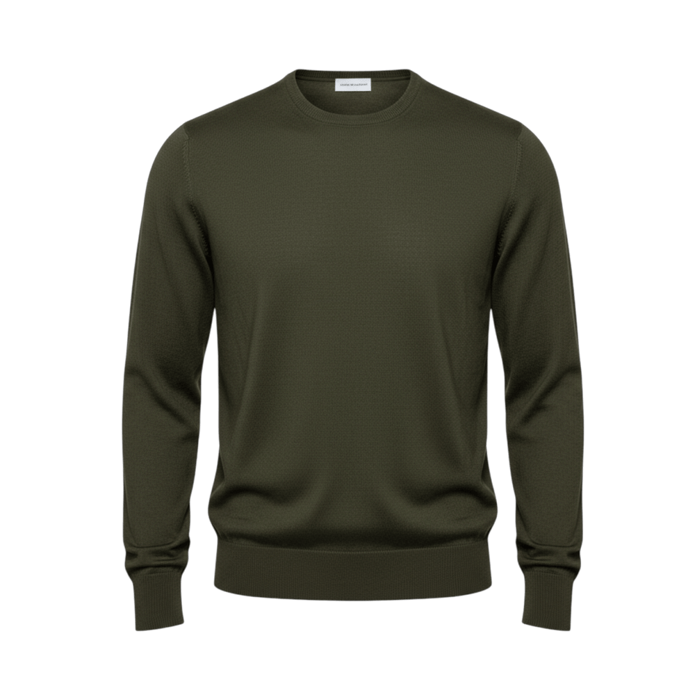 UNIT Hamburg - Never Laundry Merino Feinstrick Rundhals oliv - Never Laundry