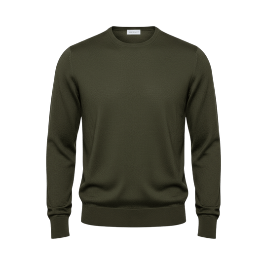 UNIT Hamburg - Never Laundry Merino Feinstrick Rundhals oliv - Never Laundry