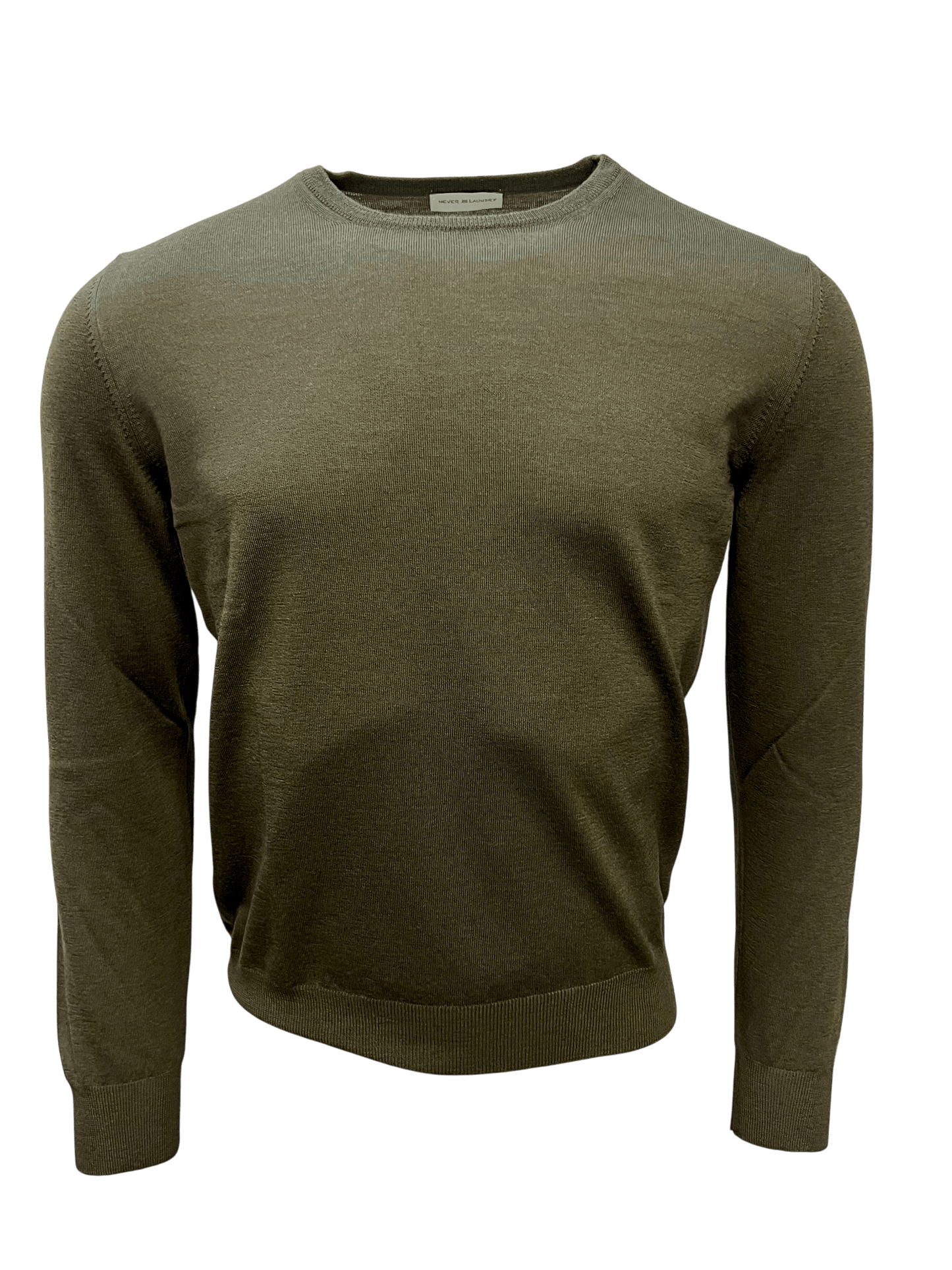UNIT Hamburg - Never Laundry Merino Feinstrick Rundhals oliv - Never Laundry