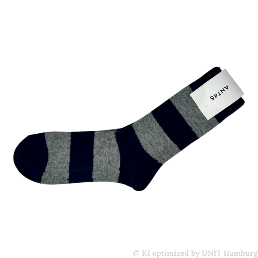 Watermarked - ANT45 GEEL Socken grau-navy gestreift aus Wollmix