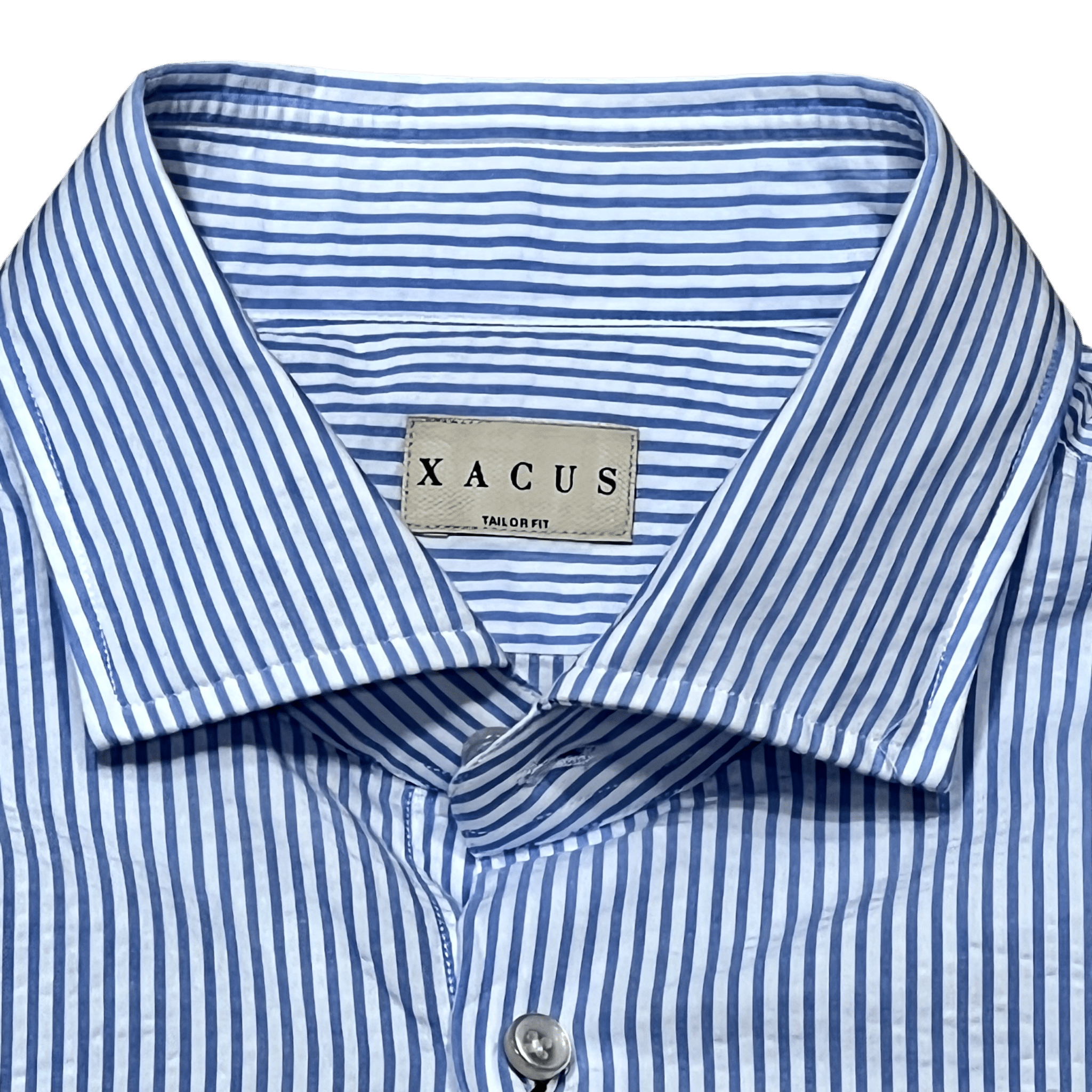 UNIT Hamburg - Xacus Seersucker Hemd, blauer Römerstreifen – Made in Italy - Xacus