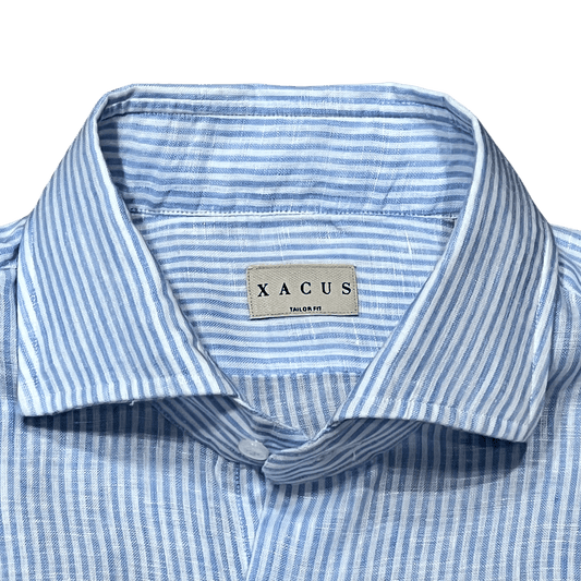 UNIT Hamburg - Xacus, Washed Linen Stripe, hellblau auf Weiß - Xacus